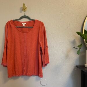 Style & Co Deep Orange/Red 3/4 Sleeve Scoop Tee